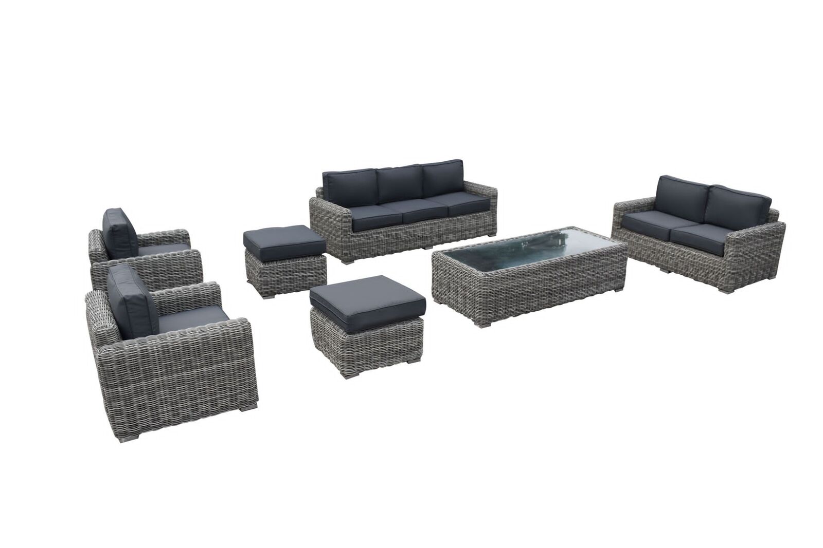 Loungeset 7-delig Bruin mix wicker / grijze kussens – kavel bij Openbare Verkopen