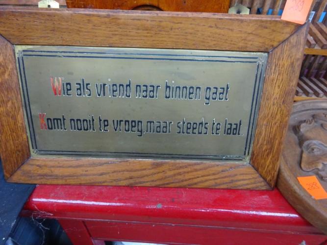 Koperen spreuk – kavel bij Openbare Verkopen, Izegem