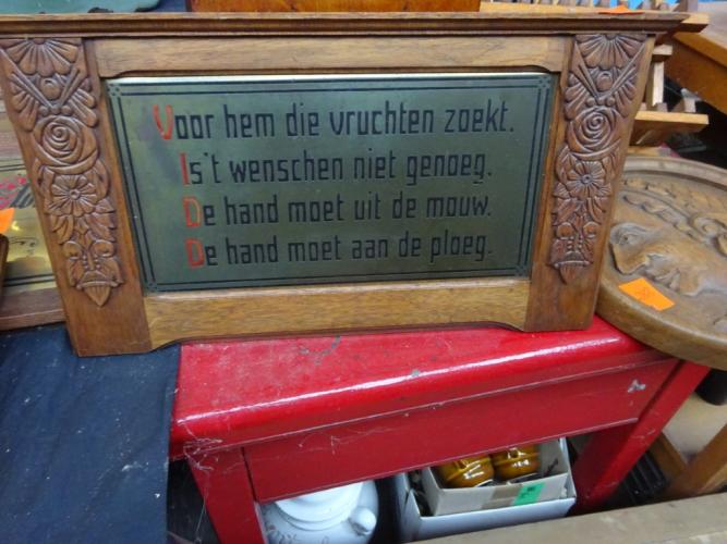 Koperen spreuk – kavel bij Openbare Verkopen, Izegem