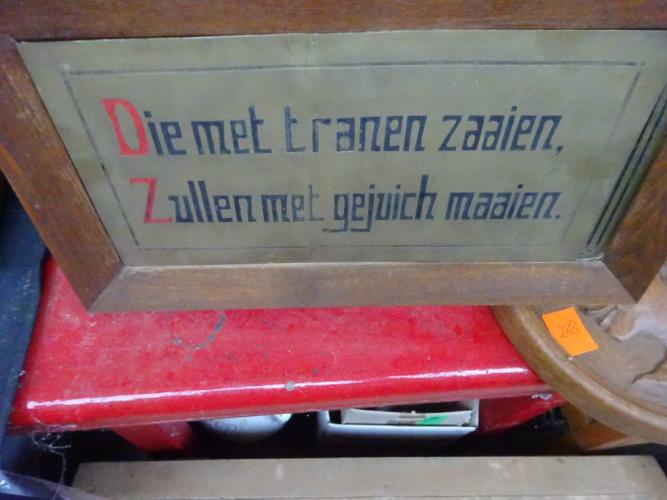 Koperen spreuk – kavel bij Openbare Verkopen, Izegem